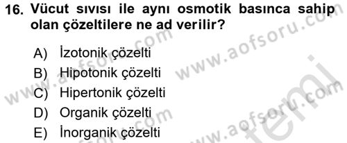 Hücre Kimyası Dersi 2017 - 2018 Yılı (Vize) Ara Sınav Soruları 16. Soru