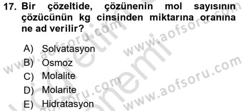 Hücre Kimyası Dersi 2017 - 2018 Yılı (Vize) Ara Sınav Soruları 17. Soru