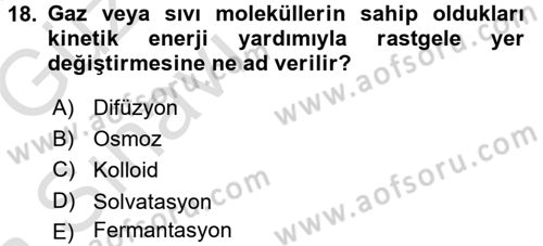 Hücre Kimyası Dersi 2017 - 2018 Yılı (Vize) Ara Sınav Soruları 18. Soru