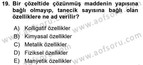 Hücre Kimyası Dersi 2017 - 2018 Yılı (Vize) Ara Sınav Soruları 19. Soru