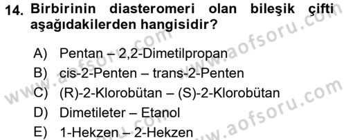 Hücre Kimyası Dersi 2017 - 2018 Yılı (Final) Dönem Sonu Sınav Soruları 14. Soru
