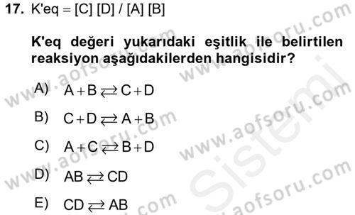 Hücre Kimyası Dersi 2017 - 2018 Yılı (Final) Dönem Sonu Sınav Soruları 17. Soru