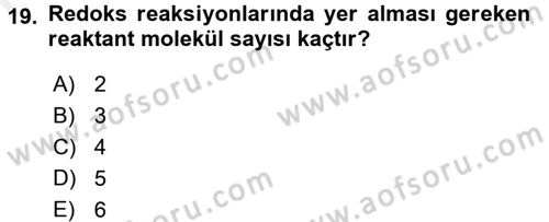 Hücre Kimyası Dersi 2017 - 2018 Yılı (Final) Dönem Sonu Sınav Soruları 19. Soru