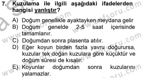 Hayvan Davranışları ve Refahı Dersi 2012 - 2013 Yılı (Vize) Ara Sınav Soruları 7. Soru