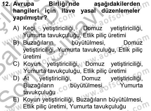 Hayvan Davranışları ve Refahı Dersi 2012 - 2013 Yılı (Final) Dönem Sonu Sınav Soruları 12. Soru