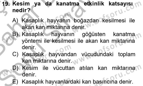 Hayvan Davranışları ve Refahı Dersi 2012 - 2013 Yılı (Final) Dönem Sonu Sınav Soruları 19. Soru