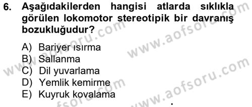Hayvan Davranışları ve Refahı Dersi 2012 - 2013 Yılı (Final) Dönem Sonu Sınav Soruları 6. Soru