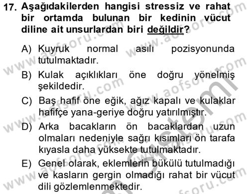 Hayvan Davranışları ve Refahı Dersi 2013 - 2014 Yılı (Vize) Ara Sınav Soruları 17. Soru