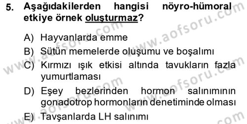 Hayvan Davranışları ve Refahı Dersi 2013 - 2014 Yılı (Vize) Ara Sınav Soruları 5. Soru