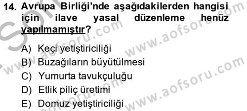 Hayvan Davranışları ve Refahı Dersi 2013 - 2014 Yılı (Final) Dönem Sonu Sınav Soruları 14. Soru
