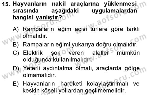 Hayvan Davranışları ve Refahı Dersi 2013 - 2014 Yılı (Final) Dönem Sonu Sınav Soruları 15. Soru