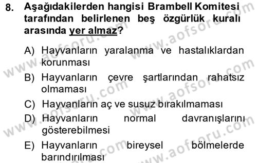 Hayvan Davranışları ve Refahı Dersi 2013 - 2014 Yılı (Final) Dönem Sonu Sınav Soruları 8. Soru