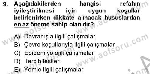 Hayvan Davranışları ve Refahı Dersi 2013 - 2014 Yılı (Final) Dönem Sonu Sınav Soruları 9. Soru