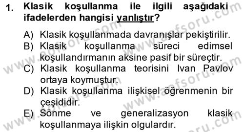Hayvan Davranışları ve Refahı Dersi 2014 - 2015 Yılı (Vize) Ara Sınav Soruları 1. Soru