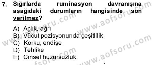 Hayvan Davranışları ve Refahı Dersi 2014 - 2015 Yılı (Vize) Ara Sınav Soruları 7. Soru