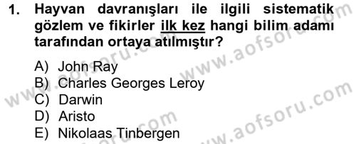 Hayvan Davranışları ve Refahı Dersi 2014 - 2015 Yılı (Final) Dönem Sonu Sınav Soruları 1. Soru