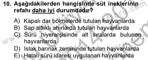 Hayvan Davranışları ve Refahı Dersi 2014 - 2015 Yılı (Final) Dönem Sonu Sınav Soruları 10. Soru
