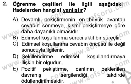Hayvan Davranışları ve Refahı Dersi 2014 - 2015 Yılı (Final) Dönem Sonu Sınav Soruları 2. Soru