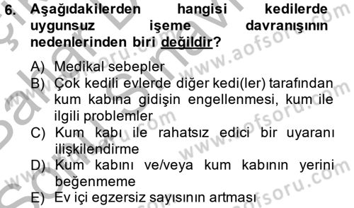 Hayvan Davranışları ve Refahı Dersi 2014 - 2015 Yılı (Final) Dönem Sonu Sınav Soruları 6. Soru