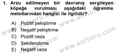 Hayvan Davranışları ve Refahı Dersi 2015 - 2016 Yılı (Vize) Ara Sınav Soruları 1. Soru