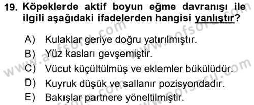 Hayvan Davranışları ve Refahı Dersi 2015 - 2016 Yılı (Vize) Ara Sınav Soruları 19. Soru