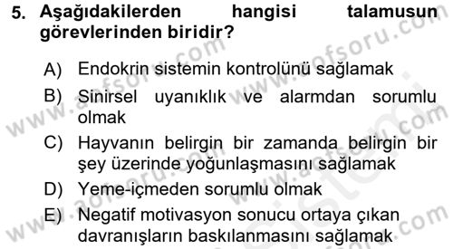 Hayvan Davranışları ve Refahı Dersi 2015 - 2016 Yılı (Vize) Ara Sınav Soruları 5. Soru