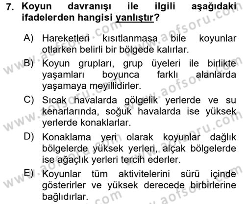 Hayvan Davranışları ve Refahı Dersi 2015 - 2016 Yılı (Vize) Ara Sınav Soruları 7. Soru