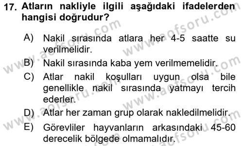 Hayvan Davranışları ve Refahı Dersi 2015 - 2016 Yılı (Final) Dönem Sonu Sınav Soruları 17. Soru