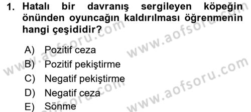 Hayvan Davranışları ve Refahı Dersi 2015 - 2016 Yılı Tek Ders Sınav Soruları 1. Soru
