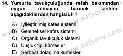 Hayvan Davranışları ve Refahı Dersi 2015 - 2016 Yılı Tek Ders Sınav Soruları 14. Soru