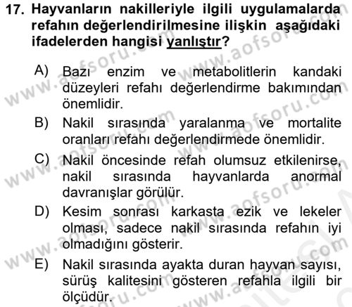 Hayvan Davranışları ve Refahı Dersi 2015 - 2016 Yılı Tek Ders Sınav Soruları 17. Soru