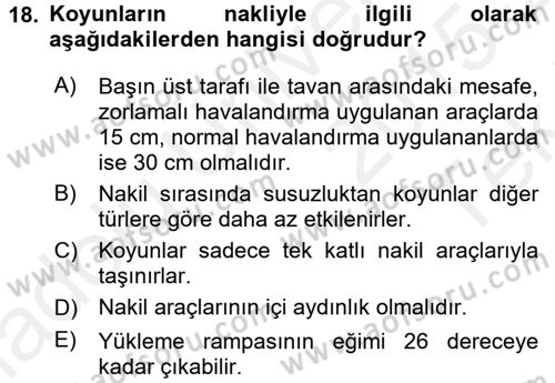 Hayvan Davranışları ve Refahı Dersi 2015 - 2016 Yılı Tek Ders Sınav Soruları 18. Soru