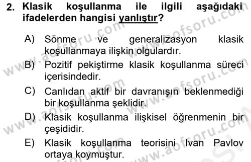 Hayvan Davranışları ve Refahı Dersi 2015 - 2016 Yılı Tek Ders Sınav Soruları 2. Soru