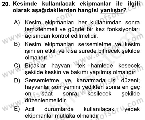 Hayvan Davranışları ve Refahı Dersi 2015 - 2016 Yılı Tek Ders Sınav Soruları 20. Soru