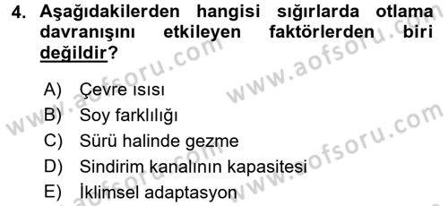 Hayvan Davranışları ve Refahı Dersi 2015 - 2016 Yılı Tek Ders Sınav Soruları 4. Soru