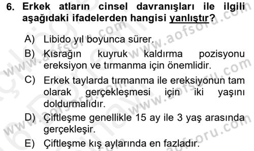Hayvan Davranışları ve Refahı Dersi 2015 - 2016 Yılı Tek Ders Sınav Soruları 6. Soru