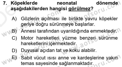 Hayvan Davranışları ve Refahı Dersi 2015 - 2016 Yılı Tek Ders Sınav Soruları 7. Soru