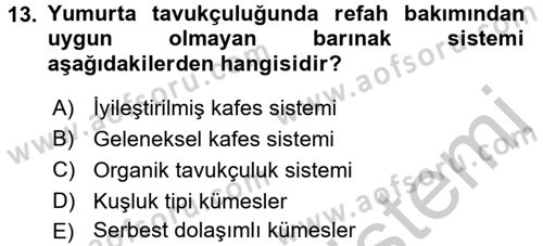 Hayvan Davranışları ve Refahı Dersi 2016 - 2017 Yılı 3 Ders Sınav Soruları 13. Soru