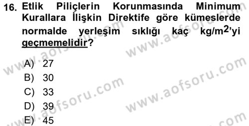 Hayvan Davranışları ve Refahı Dersi 2016 - 2017 Yılı 3 Ders Sınav Soruları 16. Soru