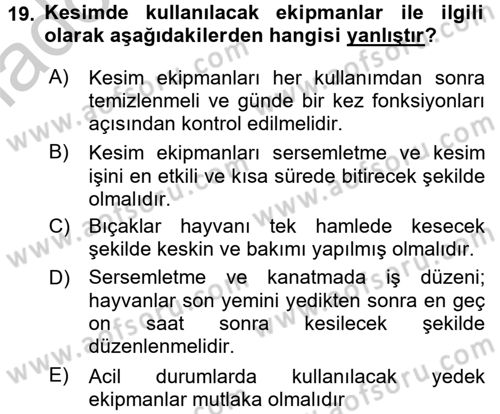Hayvan Davranışları ve Refahı Dersi 2016 - 2017 Yılı 3 Ders Sınav Soruları 19. Soru