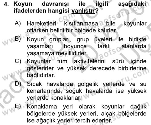 Hayvan Davranışları ve Refahı Dersi 2016 - 2017 Yılı 3 Ders Sınav Soruları 4. Soru
