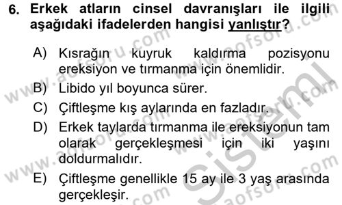 Hayvan Davranışları ve Refahı Dersi 2016 - 2017 Yılı 3 Ders Sınav Soruları 6. Soru