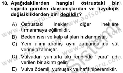 Hayvan Davranışları ve Refahı Dersi 2016 - 2017 Yılı (Vize) Ara Sınav Soruları 10. Soru