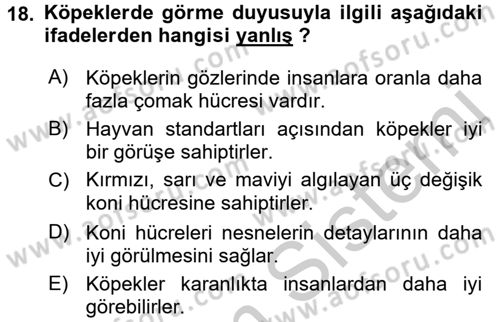 Hayvan Davranışları ve Refahı Dersi 2016 - 2017 Yılı (Vize) Ara Sınav Soruları 18. Soru