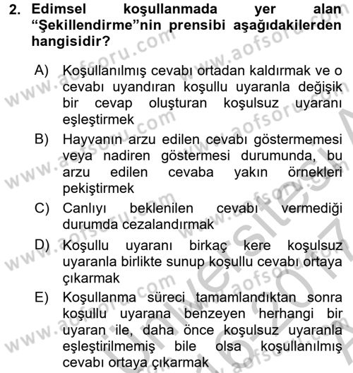 Hayvan Davranışları ve Refahı Dersi 2016 - 2017 Yılı (Vize) Ara Sınav Soruları 2. Soru