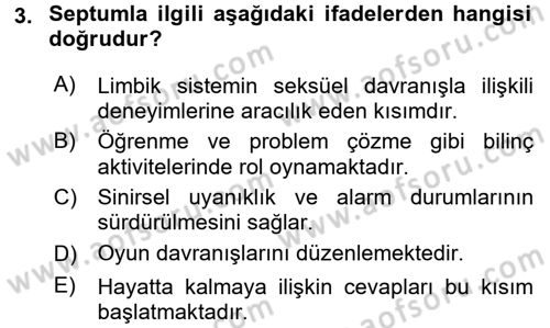 Hayvan Davranışları ve Refahı Dersi 2016 - 2017 Yılı (Vize) Ara Sınav Soruları 3. Soru