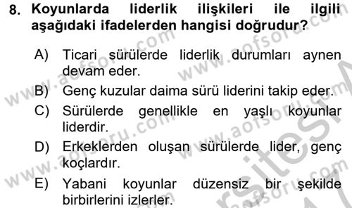 Hayvan Davranışları ve Refahı Dersi 2016 - 2017 Yılı (Vize) Ara Sınav Soruları 8. Soru