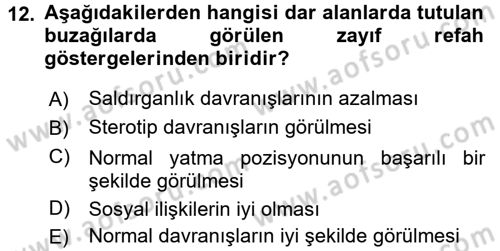 Hayvan Davranışları ve Refahı Dersi 2016 - 2017 Yılı (Final) Dönem Sonu Sınav Soruları 12. Soru