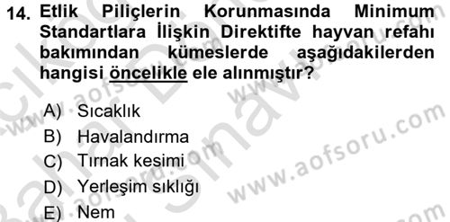 Hayvan Davranışları ve Refahı Dersi 2016 - 2017 Yılı (Final) Dönem Sonu Sınav Soruları 14. Soru