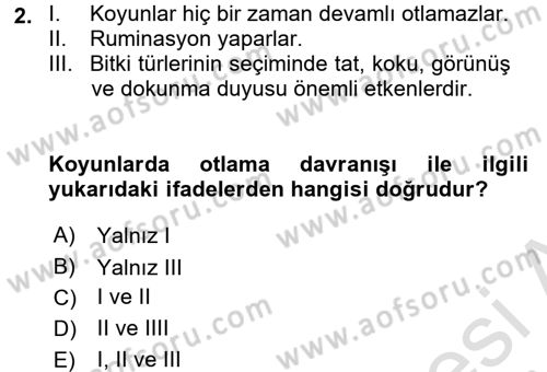 Hayvan Davranışları ve Refahı Dersi 2016 - 2017 Yılı (Final) Dönem Sonu Sınav Soruları 2. Soru